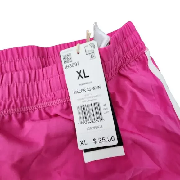 New Adidas Pacer 3S Womens Shorts XL Pink White 3-Strips Lightweight Shorts - Picture 3 of 4